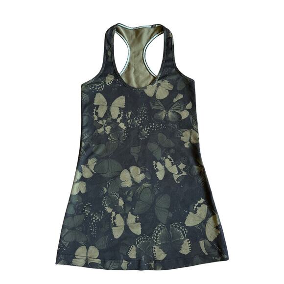 Lululemon Cool Racerback Biggie So Fly Fatigue Green Butterfly Tank Top Womens 4 - Picture 1 of 2